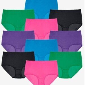 Comfort Choice Womens 9 Pack Brights Cotton Full-Cut Brief Plus Size 10 3X